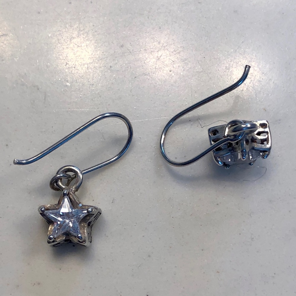 Star Sterling Silver CZ Drop Earrings
